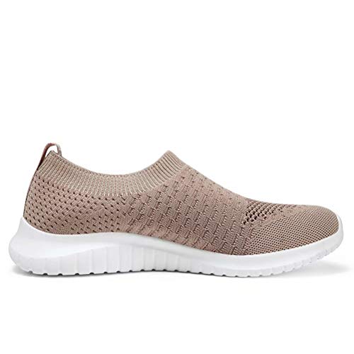 konhill Women's Walking Tennis Shoes - Lightweight Athletic Casual Gym Slip on Sneakers 6 US Apricot