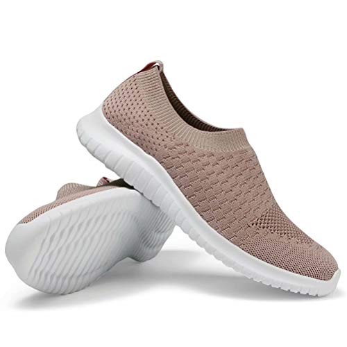 konhill Women's Walking Tennis Shoes - Lightweight Athletic Casual Gym Slip on Sneakers 6 US Apricot