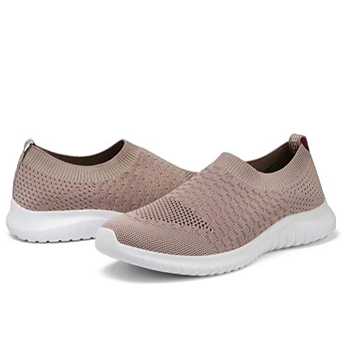 konhill Women's Walking Tennis Shoes - Lightweight Athletic Casual Gym Slip on Sneakers 6 US Apricot