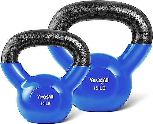 Yes4All Combo Vinyl Coated Kettlebell Weight Sets  Great for Full Body Workout and Strength Training  Vinyl Kettlebells 10 15 lbs
