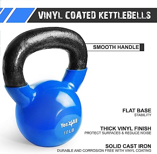 Yes4All Combo Vinyl Coated Kettlebell Weight Sets  Great for Full Body Workout and Strength Training  Vinyl Kettlebells 10 15 lbs