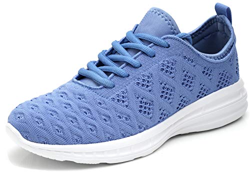 Joomra Women Casual Shoes Breathable Gym Jogging Walking Knit Spring Sport Athletic Fashion Tennis Sneakers Blue Size 9