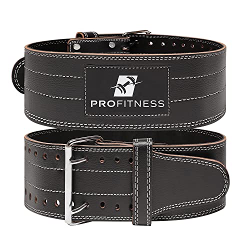 ProFitness Genuine Leather Workout Belt (4 Inches Wide) - Proper Weight Lifting Form - Lower Back Support for Squats, Deadlifts, Cross Training