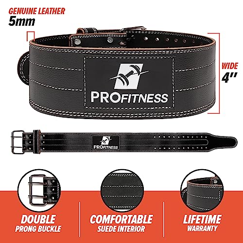 ProFitness Genuine Leather Workout Belt (4 Inches Wide) - Proper Weight Lifting Form - Lower Back Support for Squats, Deadlifts, Cross Training