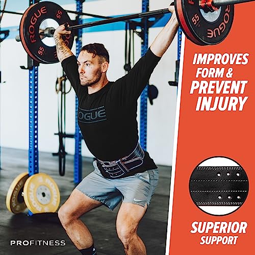 ProFitness Genuine Leather Workout Belt (4 Inches Wide) - Proper Weight Lifting Form - Lower Back Support for Squats, Deadlifts, Cross Training