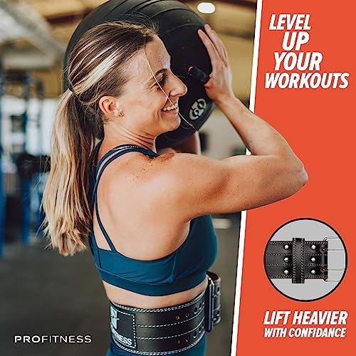 ProFitness Genuine Leather Workout Belt (4 Inches Wide) - Proper Weight Lifting Form - Lower Back Support for Squats, Deadlifts, Cross Training