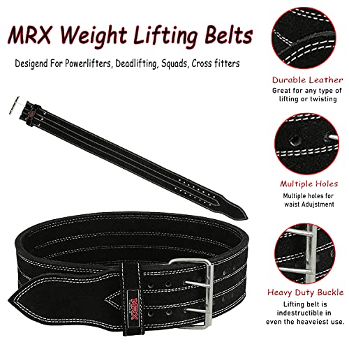 MRX Powerlifting Leather Belt 4" Wide 10mm Thickness Training Fitness Back Support Bodybuilding Belts with Steel 2 Prong Buckle