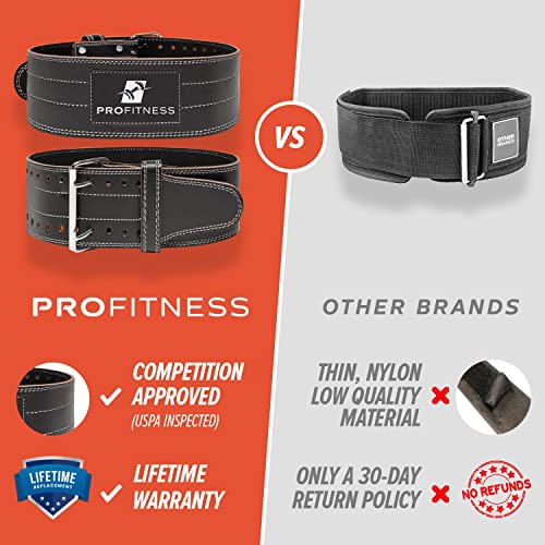 ProFitness Genuine Leather Workout Belt (4 Inches Wide) - Proper Weight Lifting Form - Lower Back Support for Squats, Deadlifts, Cross Training