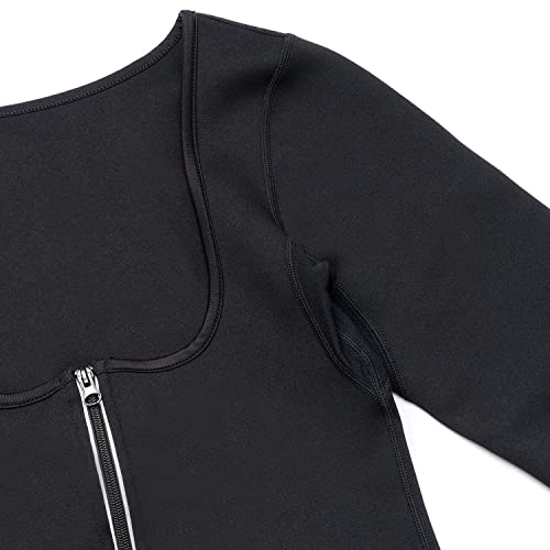 Women Sauna Suit Waist Trainer Neoprene Shirt for Sport Workout Corset Hot Body Shaper Top (M, Black#2 long sleeves)