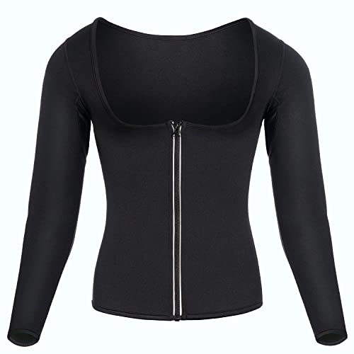 Women Sauna Suit Waist Trainer Neoprene Shirt for Sport Workout Corset Hot Body Shaper Top (M, Black#2 long sleeves)