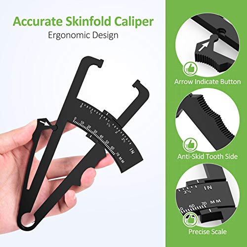 Body Fat Caliper, Fat Measure Clipper Combo with Body Fat Percentage Measure Chart, Accurately Measuring Body Fat for Men and Women