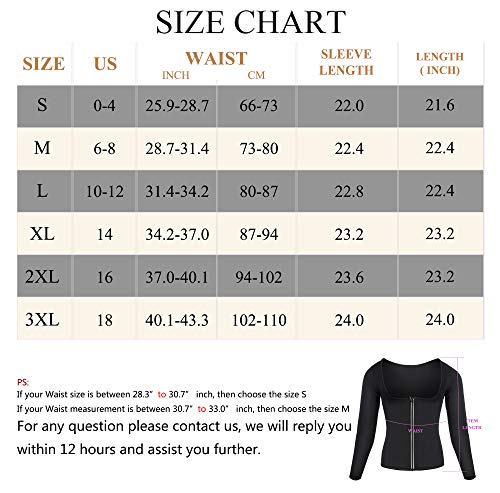 Women Sauna Suit Waist Trainer Neoprene Shirt for Sport Workout Corset Hot Body Shaper Top (M, Black#2 long sleeves)