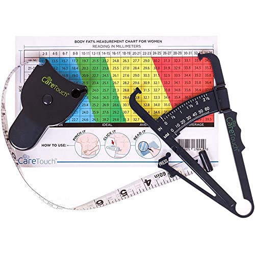 Care Touch Skinfold Body Fat Caliper Set, Measure Tape Included