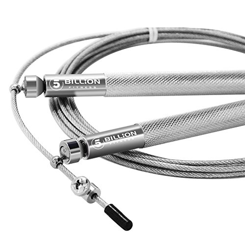 5BILLION Speed Jump Rope - 360° Swivel Ball Bearing - Adjustable - Workout for Double Unders, Exercise, WOD, Outdoor, MMA & Boxing Training (Silver)