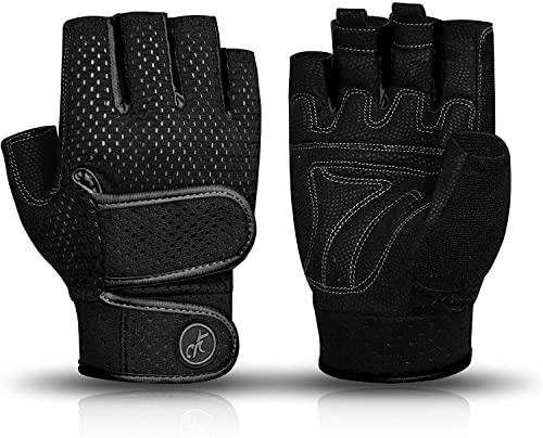 MOREOK Workout Gloves Gym Gloves for Men/Women, [3MM Gel Pad] [3/4 Finger] Weight Lifting Gloves Fitness Gloves for Powerlifting,Exercise,Fitness,Training Black-L