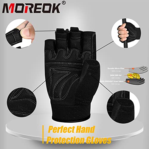 MOREOK Workout Gloves Gym Gloves for Men/Women, [3MM Gel Pad] [3/4 Finger] Weight Lifting Gloves Fitness Gloves for Powerlifting,Exercise,Fitness,Training Black-L