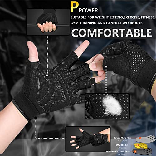 MOREOK Workout Gloves Gym Gloves for Men/Women, [3MM Gel Pad] [3/4 Finger] Weight Lifting Gloves Fitness Gloves for Powerlifting,Exercise,Fitness,Training Black-L