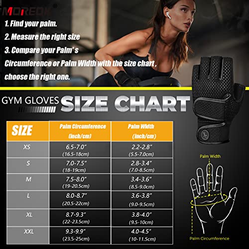 MOREOK Workout Gloves Gym Gloves for Men/Women, [3MM Gel Pad] [3/4 Finger] Weight Lifting Gloves Fitness Gloves for Powerlifting,Exercise,Fitness,Training Black-L
