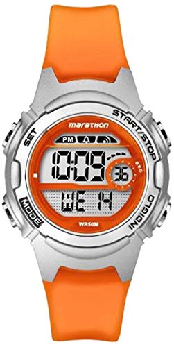 Marathon by Timex Women's TW5K96800 Digital Mid-Size Orange/Silver-Tone Resin Strap Watch