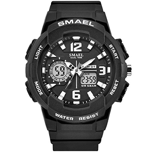 SMAEL Women's Sport Wrist Watch Quartz Dual Movement with Analog-Digital Display Watches for Women (Black)
