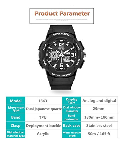 SMAEL Women's Sport Wrist Watch Quartz Dual Movement with Analog-Digital Display Watches for Women (Black)