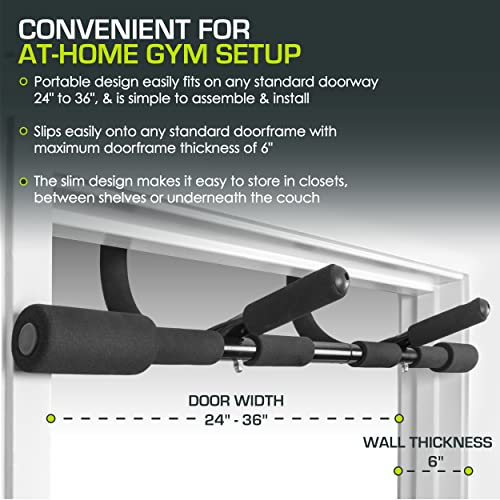 ProsourceFit Multi-Grip Lite Pull Up/Chin Up Bar, Heavy Duty Doorway Upper Body Workout Bar for Home Gyms 24"-32"