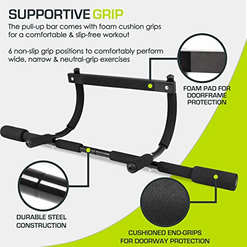 ProsourceFit Multi-Grip Lite Pull Up/Chin Up Bar, Heavy Duty Doorway Upper Body Workout Bar for Home Gyms 24"-32"