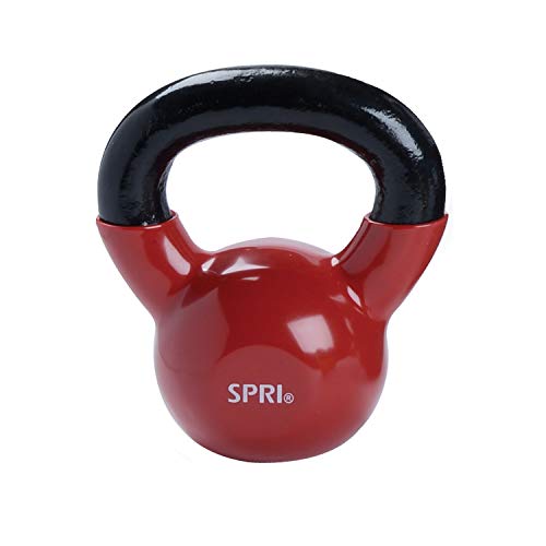 SPRI Kettlebell Weights Deluxe Cast Iron Vinyl Coated Comfort Grip Wide Handle Color Coded Kettlebell Weight Set