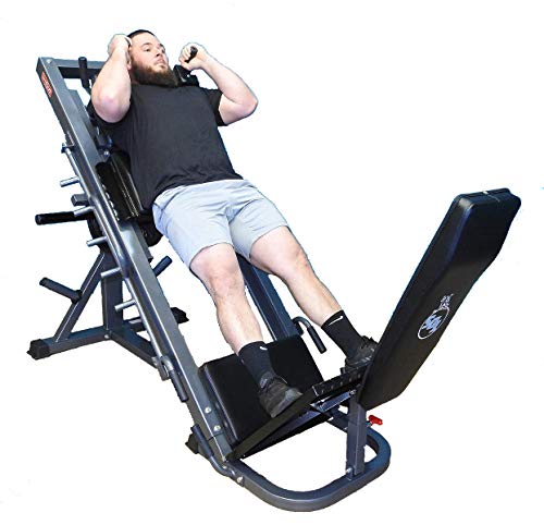 4-Way Hip Sled to use as Leg Press, HACK Squat, Forward Thrust, Calf Raise to give a Full Lower Body Workout Unit has DLX. Pads, Wide Adj. Deck Plates, 8 Wheels for Flawless Movement