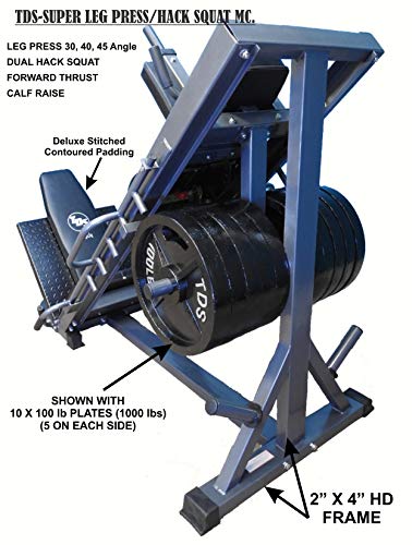 4-Way Hip Sled to use as Leg Press, HACK Squat, Forward Thrust, Calf Raise to give a Full Lower Body Workout Unit has DLX. Pads, Wide Adj. Deck Plates, 8 Wheels for Flawless Movement