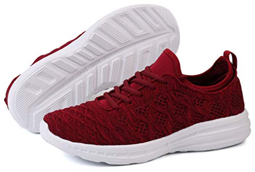 Joomra Women Tennis Shoes Breathable Comfy Gym Jogging Fitness Burgundy Walking Street Athletic WineRed Fashion Sneakers Wine Red Size 11