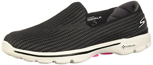 Skechers Performance Women's Go Walk 3 Slip-On Walking Shoe, Black/White, 5 M US
