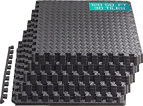 Yes4All Interlocking Exercise EVA Mat Floor Protector (120 Square Feet - Black - with Border) - ²XPAJZ