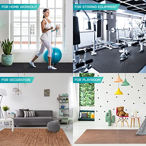 Yes4All Interlocking Exercise EVA Mat Floor Protector (120 Square Feet - Black - with Border) - ²XPAJZ