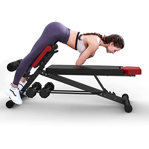 Finer Form Upgraded Multi-Functional Bench for Full All-in-One Body Workout - Hyper Back Extension, Roman Chair, Adjustable Ab Sit up Bench, Decline Bench, Flat Bench