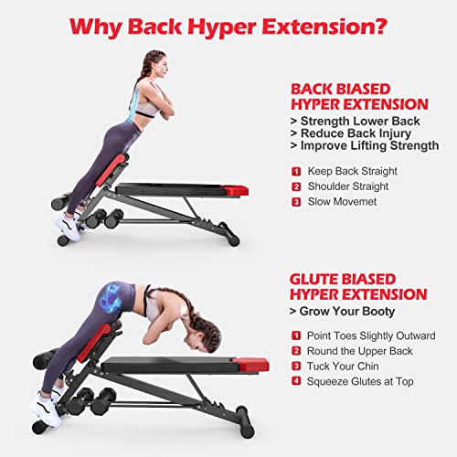Finer Form Upgraded Multi-Functional Bench for Full All-in-One Body Workout - Hyper Back Extension, Roman Chair, Adjustable Ab Sit up Bench, Decline Bench, Flat Bench