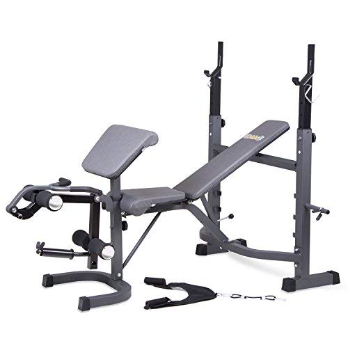 Body Champ Olympic Weight Bench with Preacher Curl, Leg Developer and Crunch Handle, Dark Gray/Black BCB5860