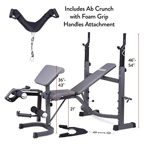 Body Champ Olympic Weight Bench with Preacher Curl, Leg Developer and Crunch Handle, Dark Gray/Black BCB5860