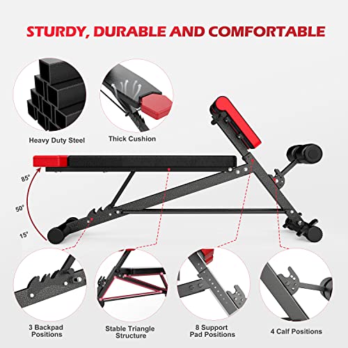 Finer Form Upgraded Multi-Functional Bench for Full All-in-One Body Workout - Hyper Back Extension, Roman Chair, Adjustable Ab Sit up Bench, Decline Bench, Flat Bench
