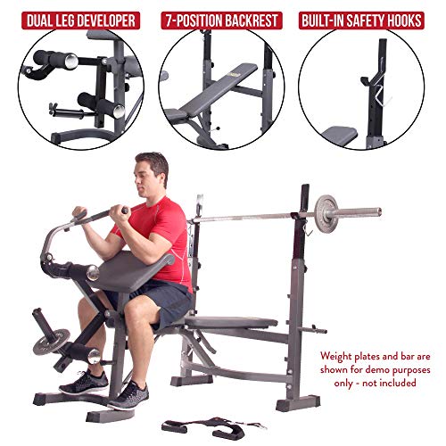 Body Champ Olympic Weight Bench with Preacher Curl, Leg Developer and Crunch Handle, Dark Gray/Black BCB5860
