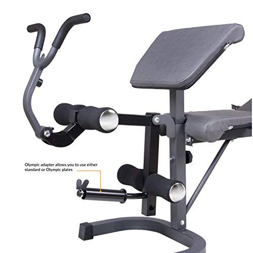 Body Champ Olympic Weight Bench with Preacher Curl, Leg Developer and Crunch Handle, Dark Gray/Black BCB5860