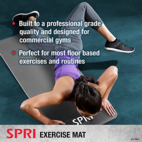 SPRI Exercise Mat for Fitness, Yoga, Pilates, Stretching & Floor Exercises (48"L x 20"W x 1/2-Inch Thick)
