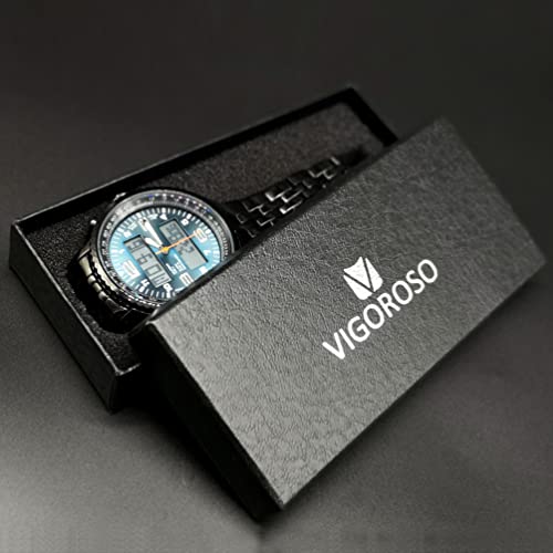VIGOROSO Men's LED Analog Digital Date Week Sports Outdoor Steel Blue Dial Watch