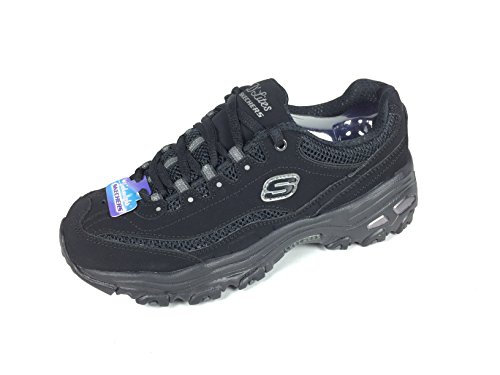 Skechers Women's D'Lites Original Lace-Up Sneaker, Black/Black, 8.5 M US