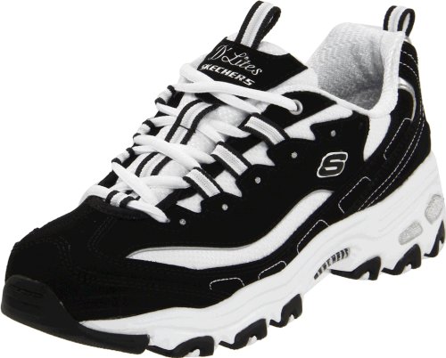 Skechers Sport Women's D'Lites Lace-Up Sneaker, Black/White, 7.5 W US