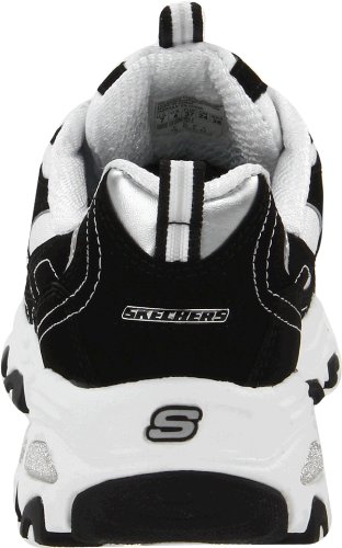 Skechers Sport Women's D'Lites Lace-Up Sneaker, Black/White, 7.5 W US