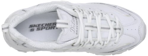 Skechers Sport Women's D'Lites Lace-Up Sneaker, White/Silver, 7.5 M US