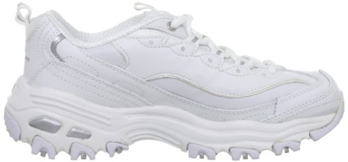Skechers Sport Women's D'Lites Lace-Up Sneaker, White/Silver, 7.5 M US
