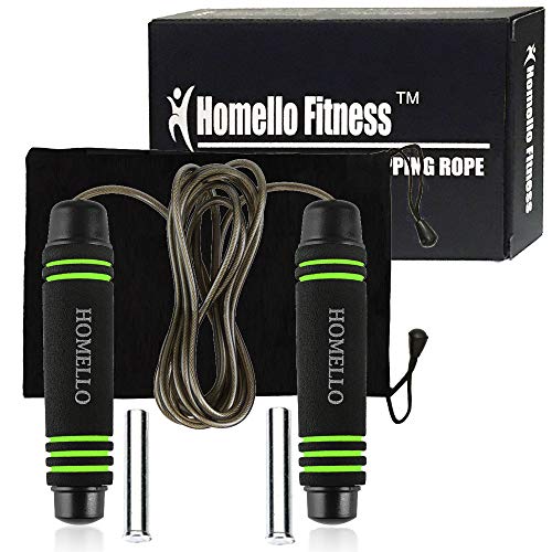 Homello Weighted Jump Rope by (1LB) with Memory Foam Handles and Steel Cable - for Fitness, Crossfit, Boxing and MMA