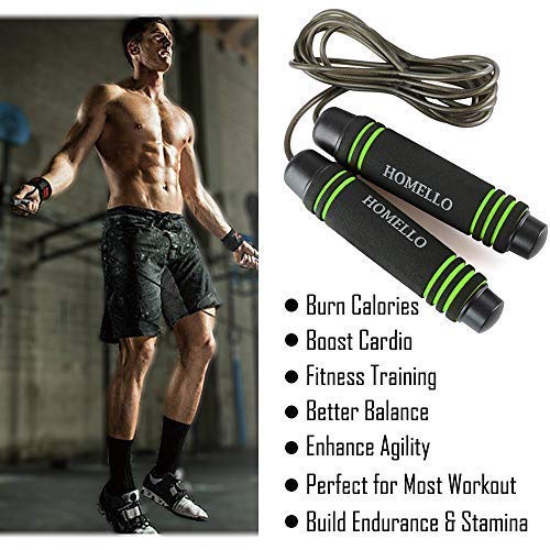 Homello Weighted Jump Rope by (1LB) with Memory Foam Handles and Steel Cable - for Fitness, Crossfit, Boxing and MMA